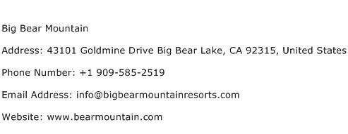 Big Bear Mountain Address Contact Number
