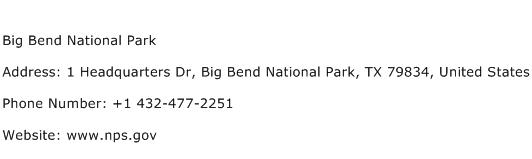 Big Bend National Park Address Contact Number