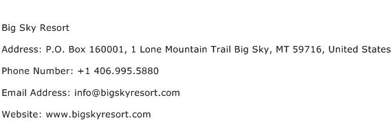 Big Sky Resort Address Contact Number