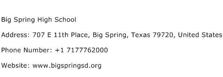 Big Spring High School Address Contact Number