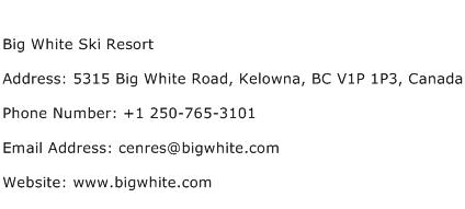 Big White Ski Resort Address Contact Number