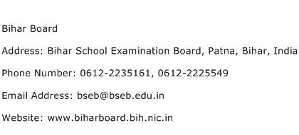 Bihar Board Address Contact Number
