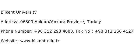 Bilkent University Address Contact Number