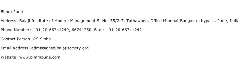 Bimm Pune Address Contact Number
