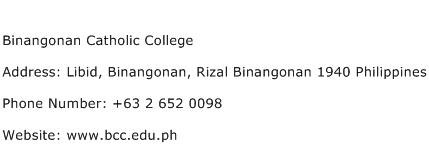 Binangonan Catholic College Address Contact Number