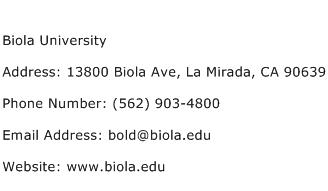 Biola University Address Contact Number