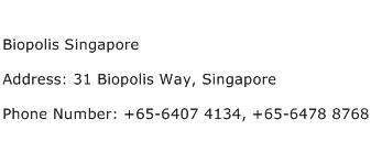 Biopolis Singapore Address Contact Number