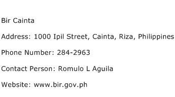Bir Cainta Address Contact Number