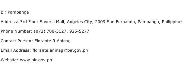 Bir Pampanga Address Contact Number