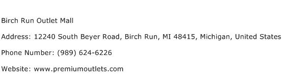 Birch Run Outlet Mall Address Contact Number