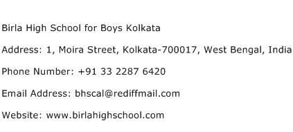 Birla High School for Boys Kolkata Address Contact Number