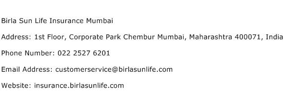 Birla Sun Life Insurance Mumbai Address Contact Number