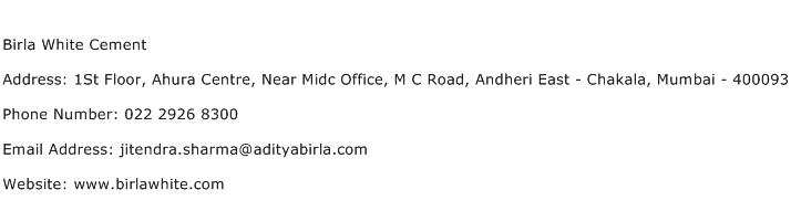 Birla White Cement Address Contact Number