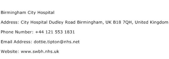 Birmingham City Hospital Address Contact Number
