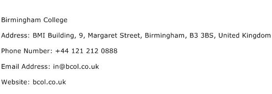 Birmingham College Address Contact Number