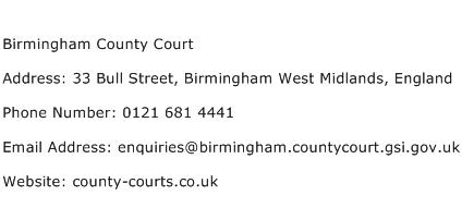 Birmingham County Court Address Contact Number