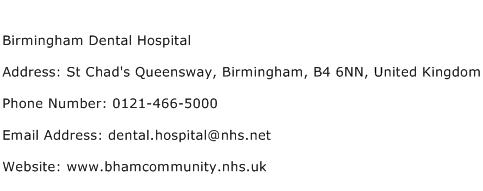 Birmingham Dental Hospital Address Contact Number