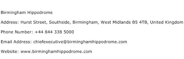 Birmingham Hippodrome Address Contact Number