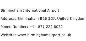 Birmingham International Airport Address Contact Number