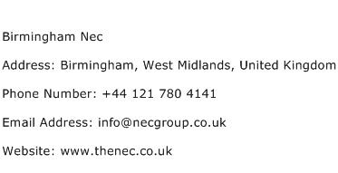 Birmingham Nec Address Contact Number