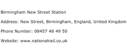 Birmingham New Street Station Address Contact Number