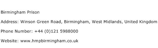 Birmingham Prison Address Contact Number