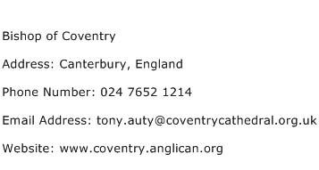 Bishop of Coventry Address Contact Number