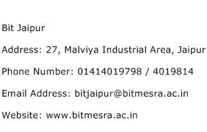 Bit Jaipur Address Contact Number