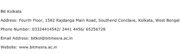 Bit Kolkata Address Contact Number