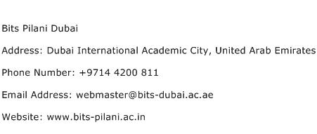 Bits Pilani Dubai Address Contact Number