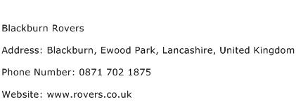 Blackburn Rovers Address Contact Number