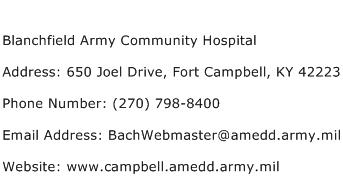 Blanchfield Army Community Hospital Address Contact Number