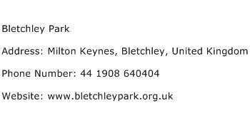 Bletchley Park Address Contact Number