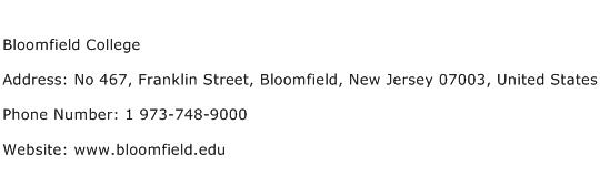 Bloomfield College Address Contact Number