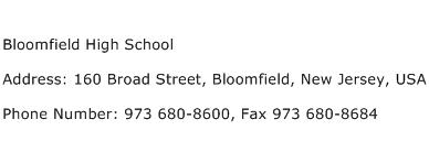 Bloomfield High School Address Contact Number