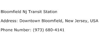 Bloomfield Nj Transit Station Address Contact Number