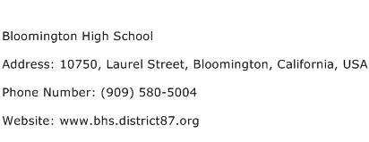 Bloomington High School Address Contact Number