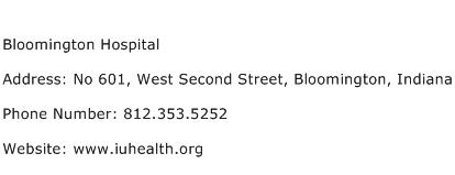 Bloomington Hospital Address Contact Number
