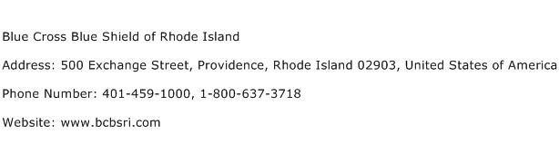 Blue Cross Blue Shield of Rhode Island Address Contact Number