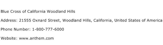 Blue Cross of California Woodland Hills Address Contact Number