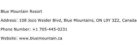 Blue Mountain Resort Address Contact Number