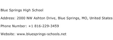 Blue Springs High School Address Contact Number