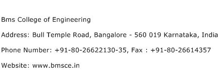 Bms College of Engineering Address Contact Number