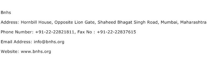 Bnhs Address Contact Number