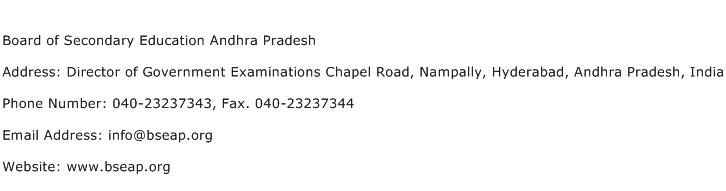 Board of Secondary Education Andhra Pradesh Address Contact Number