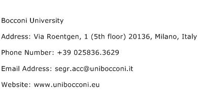Bocconi University Address Contact Number