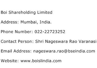 Boi Shareholding Limited Address Contact Number