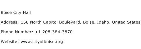 Boise City Hall Address Contact Number