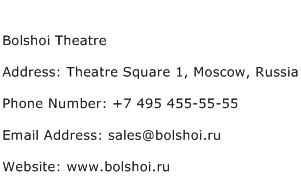 Bolshoi Theatre Address Contact Number