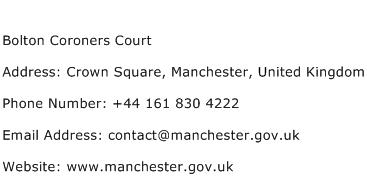 Bolton Coroners Court Address Contact Number